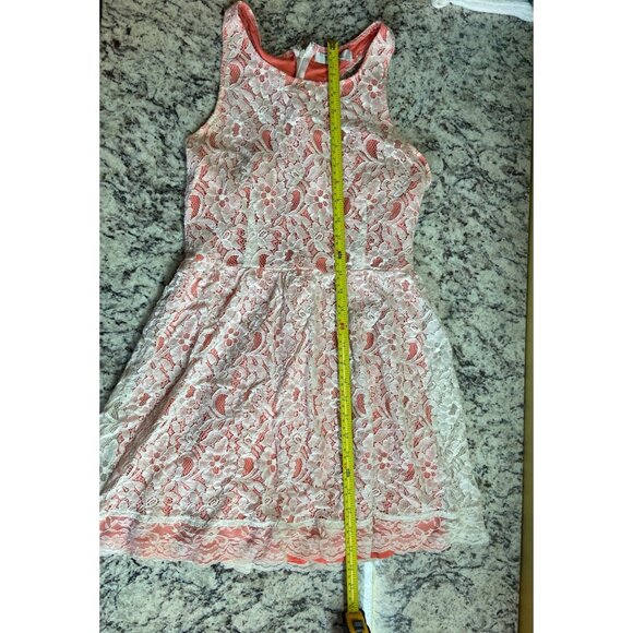 Pinky Sleeveless Womens Mini Dress Small Ivory Lace Overlay Coral Lining - Picture 6 of 7